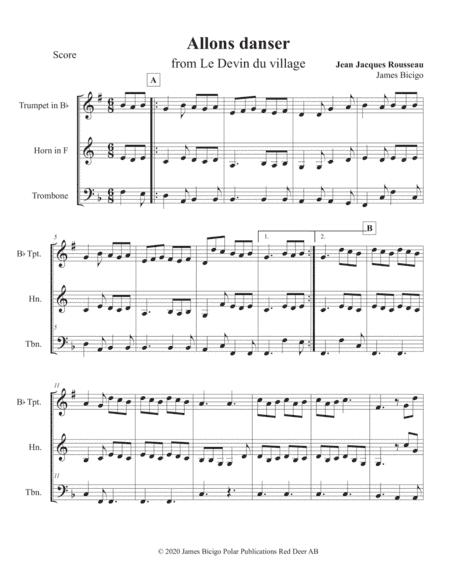 Allons dancer from Le Devin du Village (arr. James Bicigo)