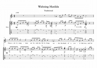 Waltzing Matilda classical guitar solo (arr. PianoSheetNow)