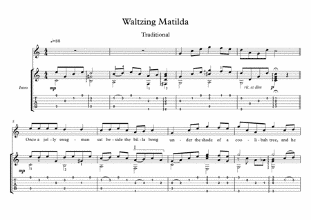Waltzing Matilda classical guitar solo (arr. PianoSheetNow)
