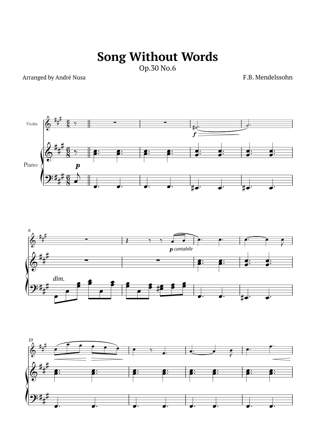Song Without Words Op.30 No.6 (arr. André Nusa)