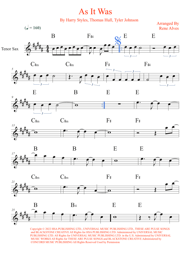 As It Was (arr. Rene Alves)