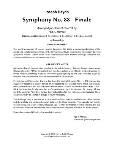 Symphony No. 88 Finale (4th Movement) for Clarinet Quartet (arr. Ted R. Marcus)