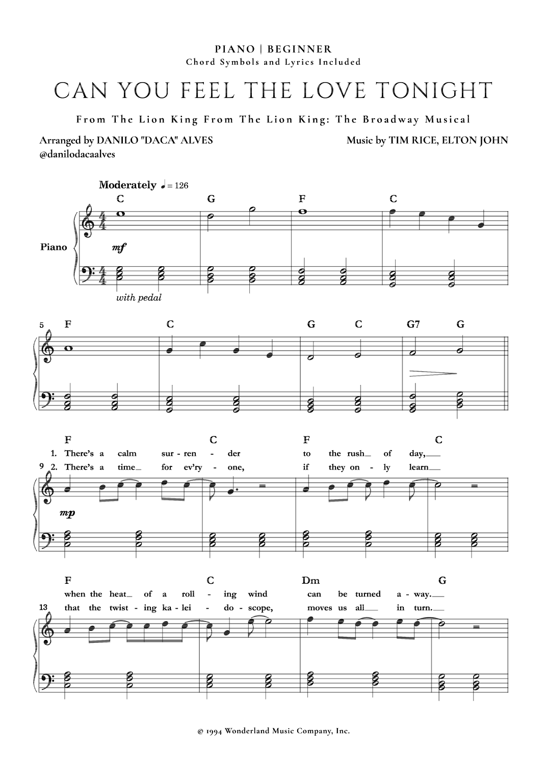Can You Feel The Love Tonight (arr. Danilo "Daca" Alves)