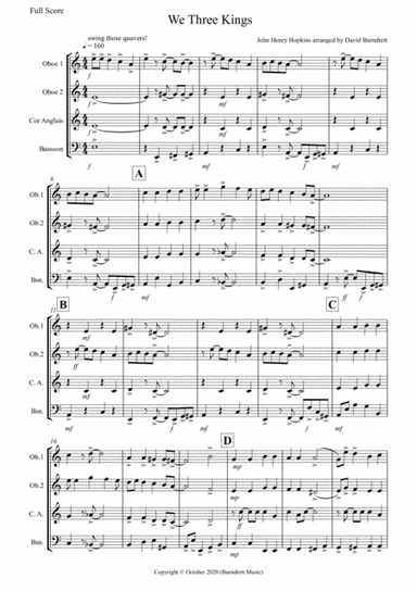 We Three Kings (Jazzy Style!) for Double Reed Quartet (arr. David Burndrett)