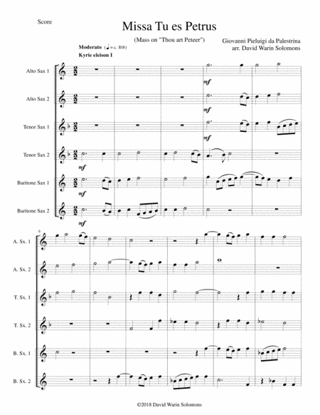 Missa Tu Es Petrus (Mass on "Thou art Peter") arranged for saxophone sextet (arr. David Warin Solomons)
