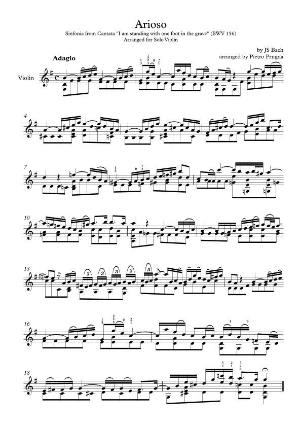 Arioso (BWV 156) by JS Bach - arranged for Solo Violin (arr. Pietro Prugna)