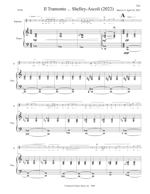 Il Tramonto (2022) piano vocal score