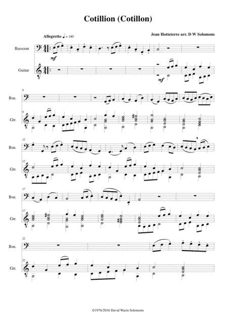 Cotillion (Cotillon) for bassoon and guitar (arr. David Warin Solomons)