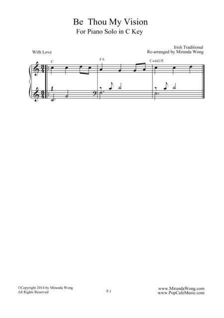 Be Thou My Vision - Piano Solo in C Key (Romantic Version) (arr. Miranda Wong)
