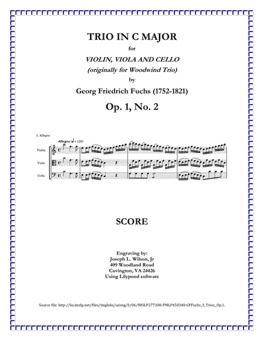 Fuchs Trio in C Major for Violin, Viola and Celllo (originally Woodwind Trio) (arr. Joseph L. Wilson, Jr. for string trio.)