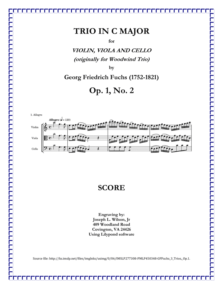 Fuchs Trio in C Major for Violin, Viola and Celllo (originally Woodwind Trio) (arr. Joseph L. Wilson, Jr. for string trio.)