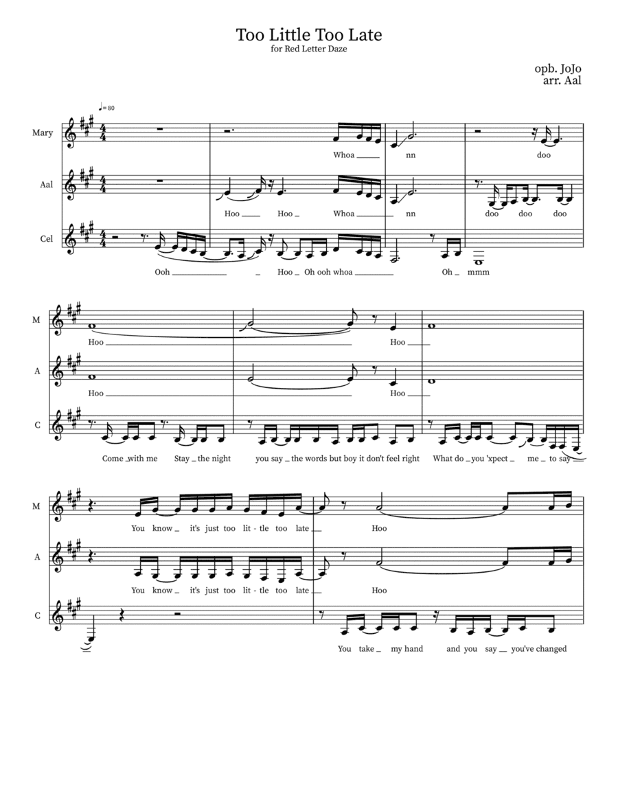 Too Little, Too Late (arr. Aaliyah Bancod)