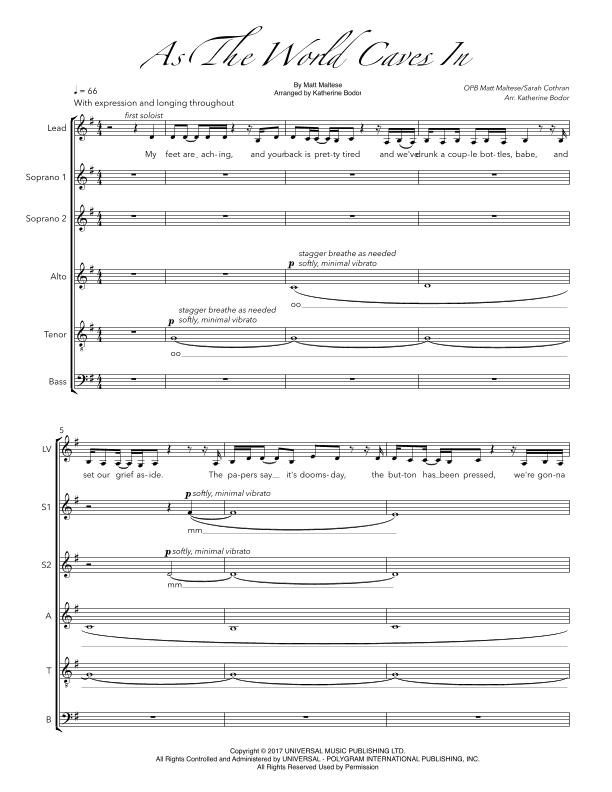As The World Caves In (arr. Katherine Bodor)