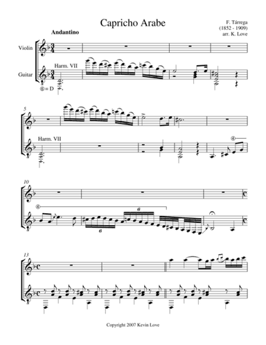 Capricho Arabe (Violin and Guitar) - Score and Parts (arr. Kevin Love)