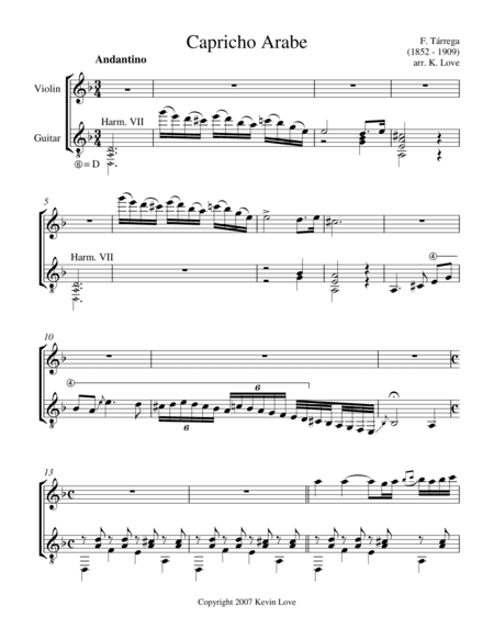 Capricho Arabe (Violin and Guitar) - Score and Parts (arr. Kevin Love)