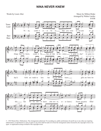 Nina Never Knew (arr. Walter Latzko)