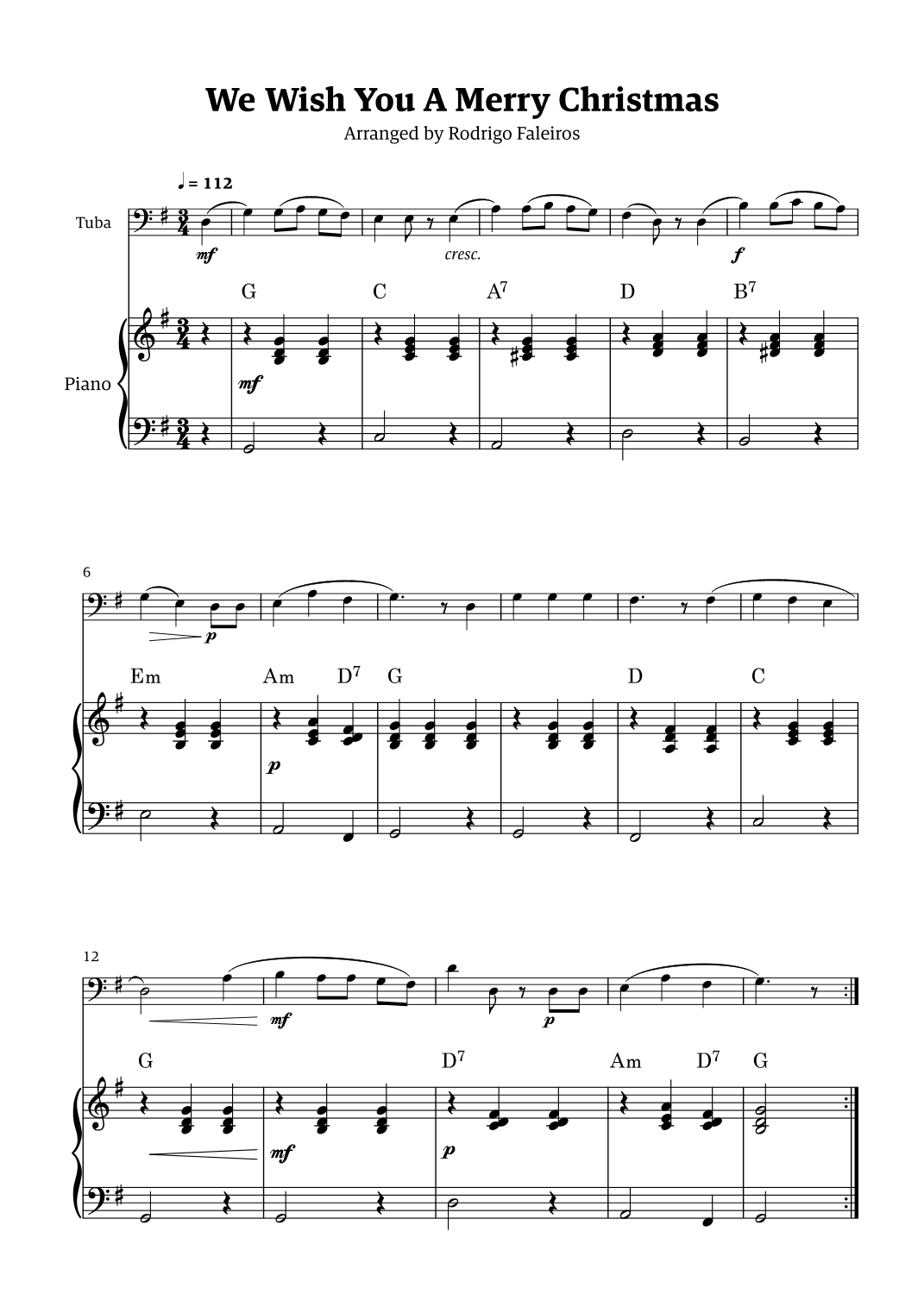 We Wish You a Merry Christmas (for solo tuba with piano accompaniment) (arr. Rodrigo Faleiros)