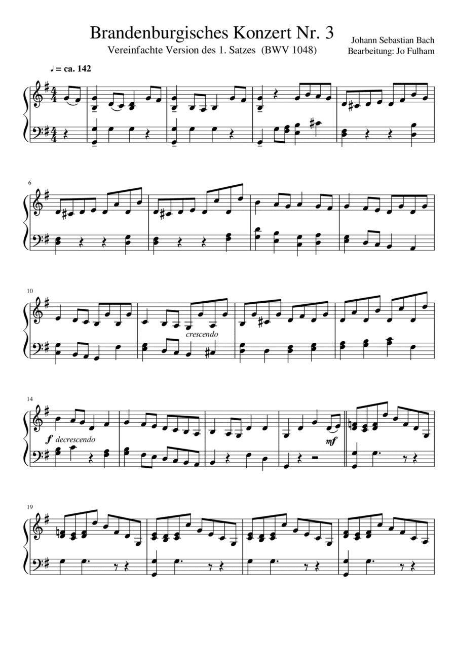Brandenburgisches Konzert Nr. 3 (arr. Jo Fulham)