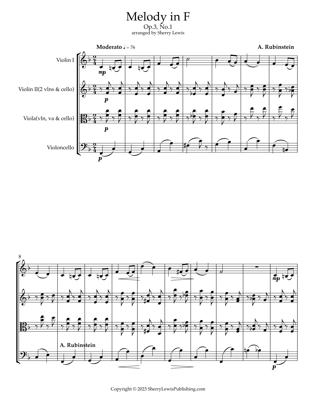 Melody In F, Op.3 No.1 (arr. Sherry Lewis)