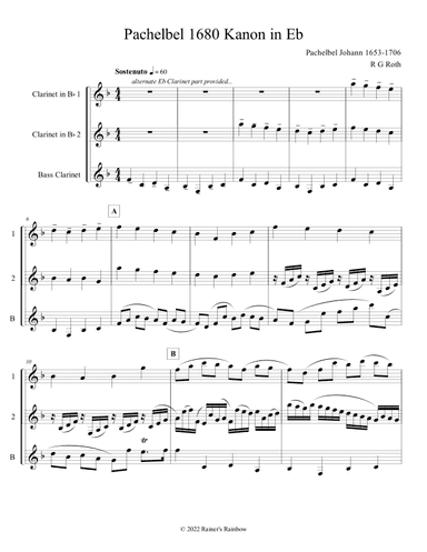 Pachelbel Canon in Eb Clarinet Trio (arr. R G Roth)