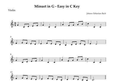 Minuet in G - Easy in C Key (arr. Wesley S. SIlva)