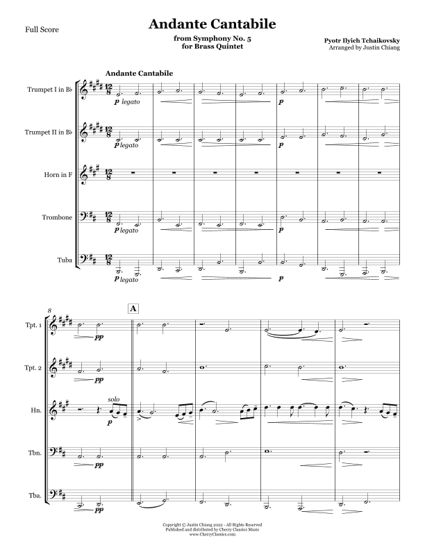 Andante Cantabile from Symphony No. 5 for Brass Quintet (arr. Justin Chiang)