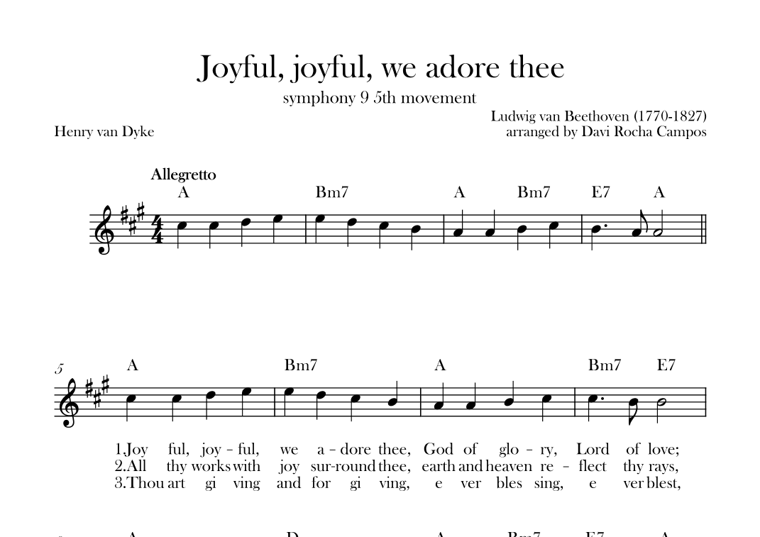 Joyful, joyful, we adore thee (symphony 9 5th movement) Beethoven (arr. Davi Rocha Campos)