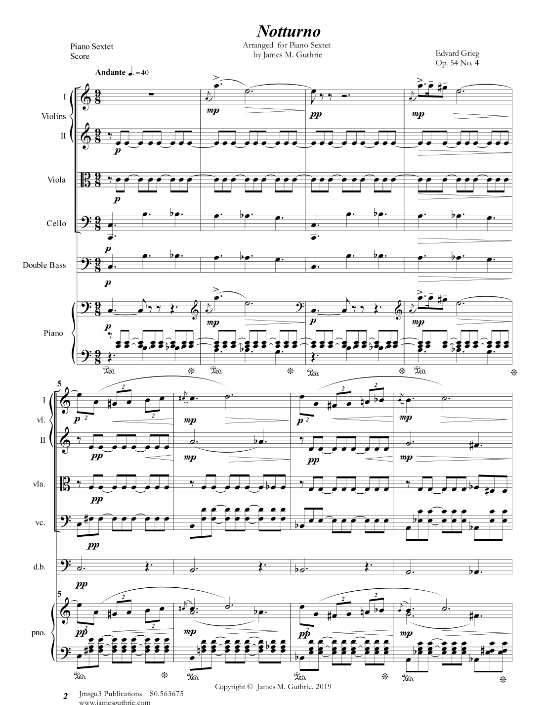 Grieg: Notturno Op. 54 No. 4 for Piano Sextet (arr. James M. Guthrie)