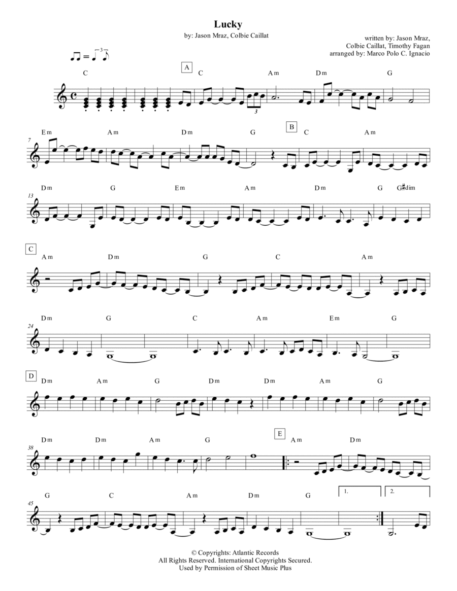 Lucky (arr. Marco Polo C. Ignacio)