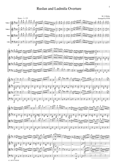 Grinka  Ruslan and Ludmila Overture, for string quartet, CG101 (arr. FCMUSIC)