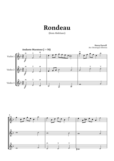 Rondeau from "Abdelazer Suite" by Henry Purcell - For Violin Trio (arr. Henrique Oliveira)