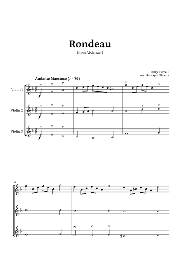 Rondeau from "Abdelazer Suite" by Henry Purcell - For Violin Trio (arr. Henrique Oliveira)