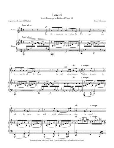 Lorelei from Romanzen und Balladen III, op. 53, Low Voice Transposition in C major (arr. Nicole Elyse DiPaolo)