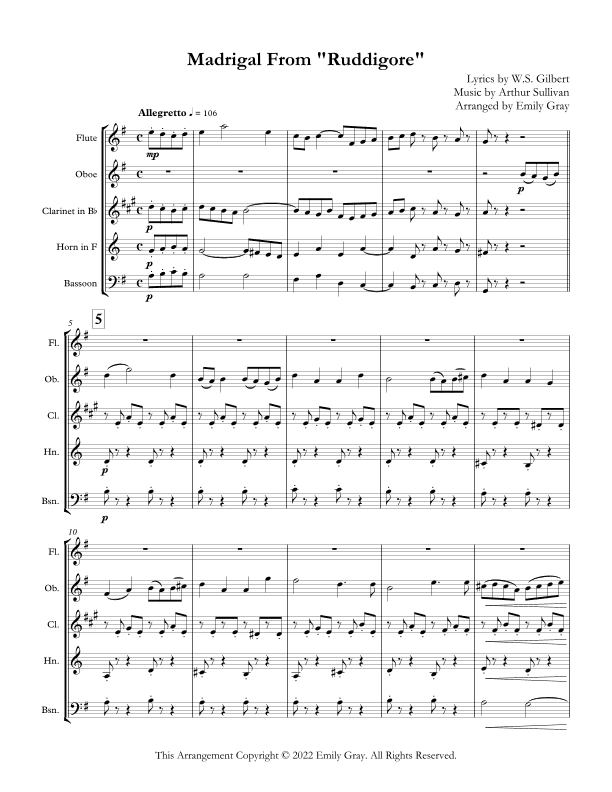 Madrigal from "Ruddigore" (Woodwind Quintet) (arr. Emily Gray)