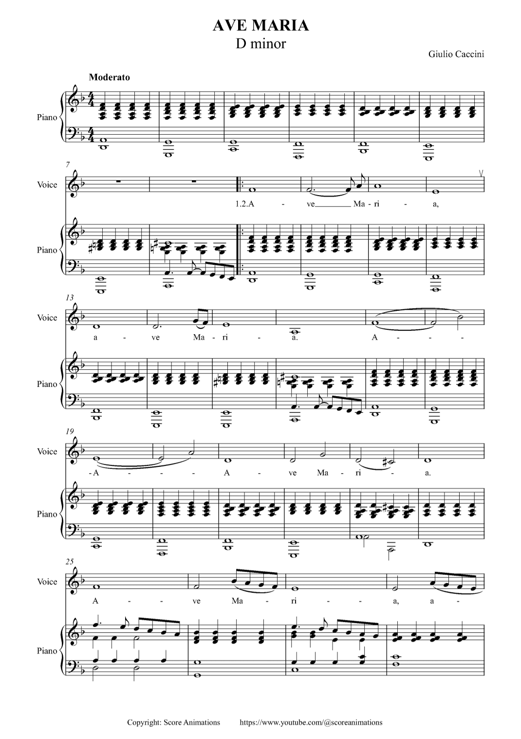G.CACCINI. Ave Maria in 7 different keys (arr. Score Animations)