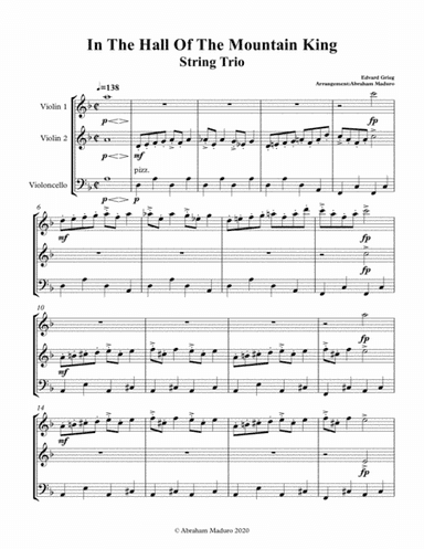 In The Hall Of The Mountain King Two Violins and Cello Trio-Score and Parts (arr. Abraham Maduro)
