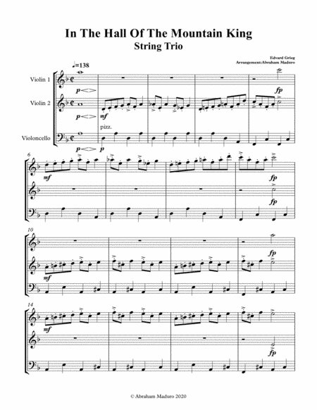 In The Hall Of The Mountain King Two Violins and Cello Trio-Score and Parts (arr. Abraham Maduro)