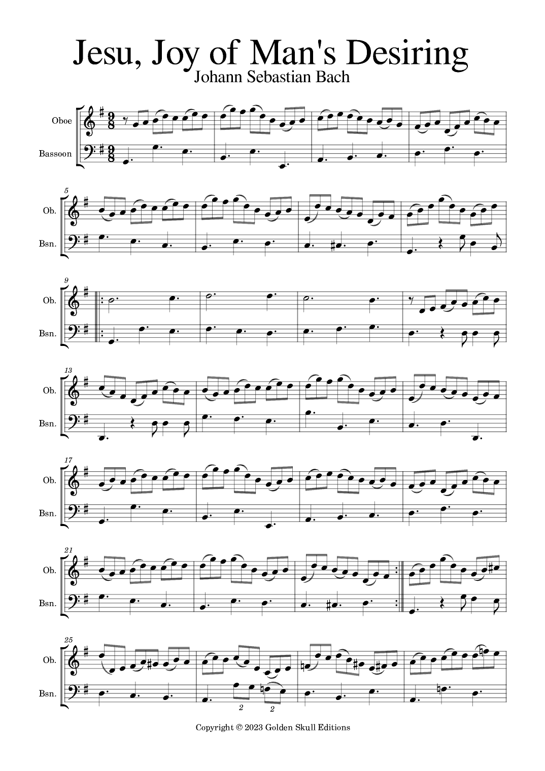 Jesu, Joy of Man's Desiring (arr. Golden Skull Editions)