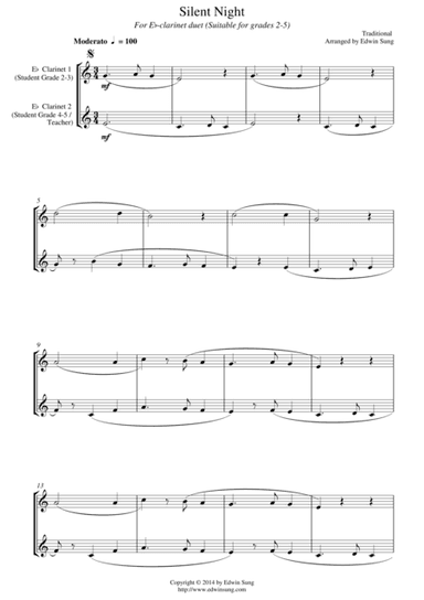 Silent Night (for Eb-clarinet duet, suitable for grades 2-5) (arr. Edwin Sung)