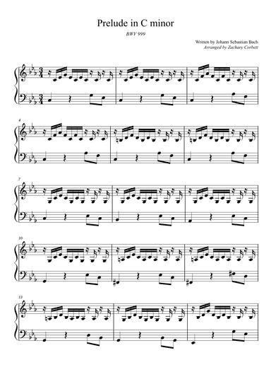 Prelude in C Minor BWV 999 (arr. Zachary Corbett)