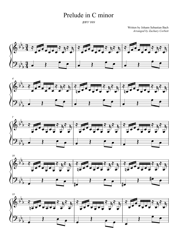 Prelude in C Minor BWV 999 (arr. Zachary Corbett)