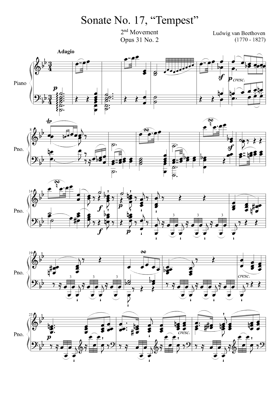 Sonate No. 17, "Tempest" 2nd Movement (arr. Zachary Corbett)