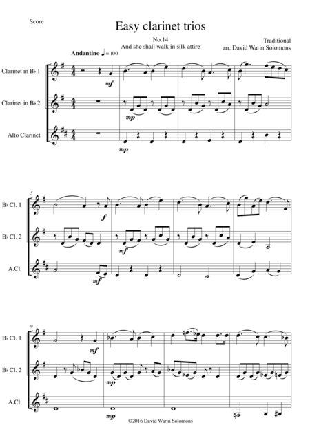 And she shall walk in silk attire for clarinet trio (2 B flats and 1 Alto) (arr. David Warin Solomons)