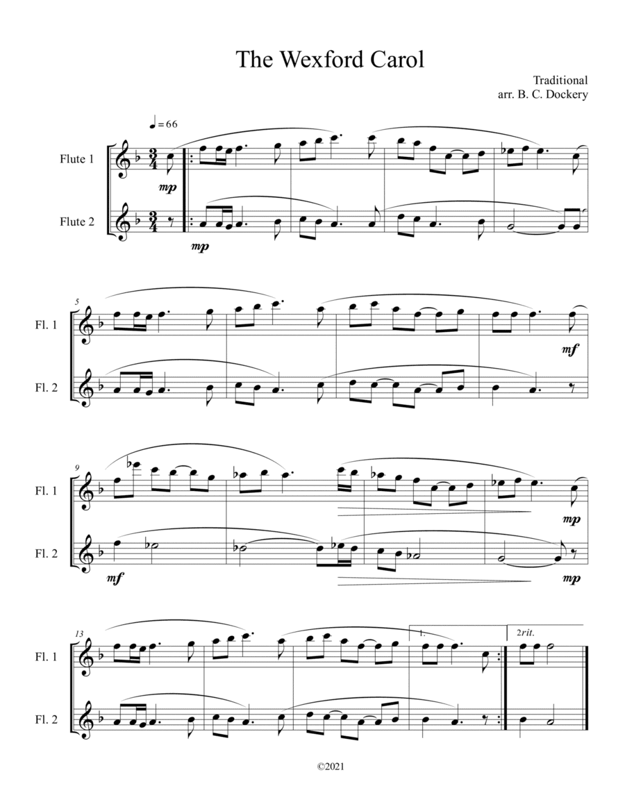 The Wexford Carol (Flute Duet) (arr. B. C. Dockery)