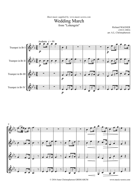 Wedding March from Lohengrin - 4 Trumpets (arr. Anne L Christopherson GRSM ARCM)