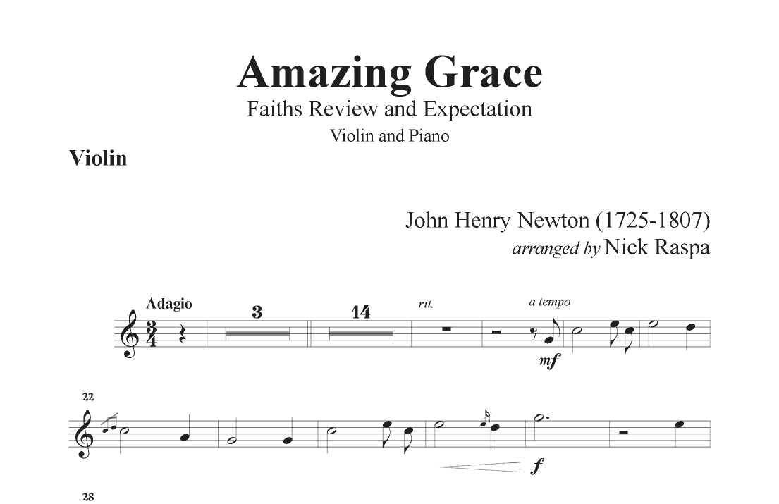 Amazing Grace (Violin & Piano) Violin part (arr. Nick Raspa)