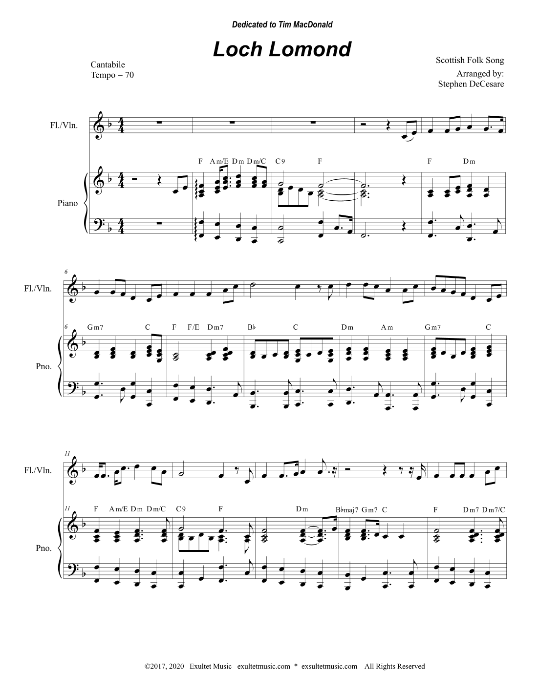 Loch Lomond (Flute or Violin solo and Piano) (arr. Stephen DeCesare)