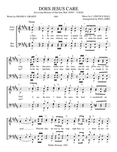 DOES JESUS CARE (arr. Paul A. Jorg)