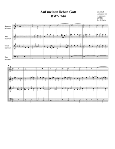Auf meinen lieben Gott, BWV 744 (arrangement for 4 recorders) (arr. Gil Garty)