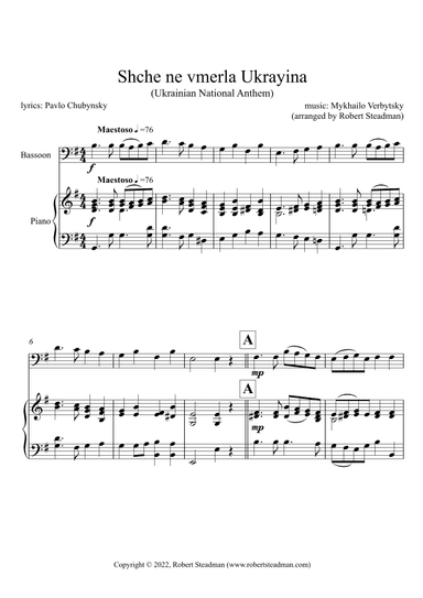 Shche ne vmerla Ukrayina (Ukrainian National Anthem) -  bassoon + piano (arr. Robert Steadman)